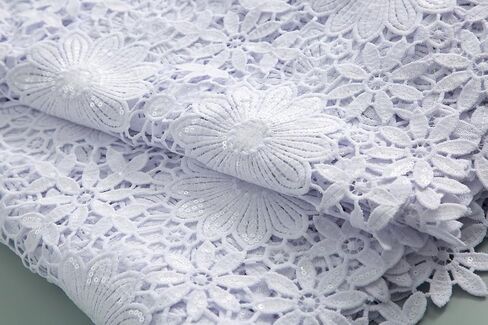 African Lace Fabric 5 Yards, Nigerian Solid White Jacquard Water Soluble Lace Fabric for Party Wedding Dress Sewing in Saudi Arabia