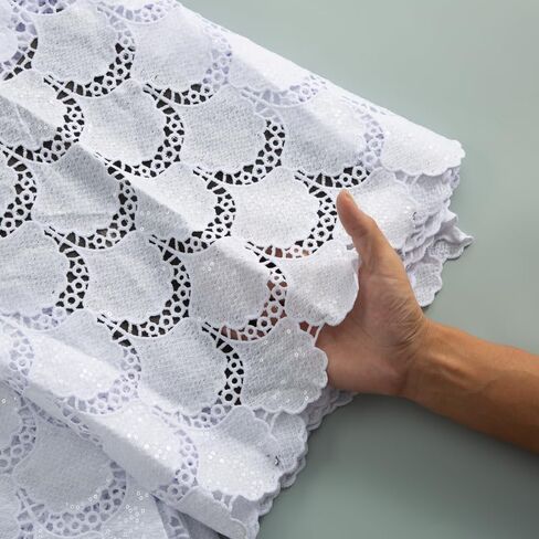 African Lace Fabric 5 Yards, Nigerian Solid White Jacquard Water Soluble Lace Fabric for Party Wedding Dress Sewing in Saudi Arabia