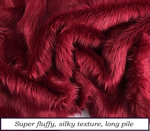 Bianna Ruby Red Burgundy Faux Fur Fabric, 60 inches Wide Options, American Seller, Luxury Shag Shaggy Material for Crafting, Sewing, Costumes, Fursuits, Home Decor (8x8 inches) in Saudi Arabia