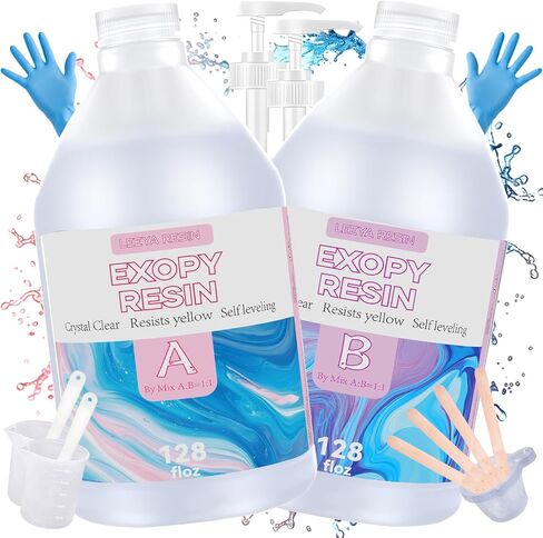 LEEYA RESIN Crystal Clear Epoxy Resin Kit 1 Gallon, No Yellowing No Bubble Self Leveling Resina Epoxica Easy Mix 1:1, Table Top Epoxy Resin, Coating Casting, Painting, Art Crafts, Jewelry Making in Saudi Arabia