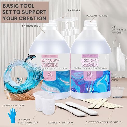 LEEYA RESIN Crystal Clear Epoxy Resin Kit 1 Gallon, No Yellowing No Bubble Self Leveling Resina Epoxica Easy Mix 1:1, Table Top Epoxy Resin, Coating Casting, Painting, Art Crafts, Jewelry Making in Saudi Arabia