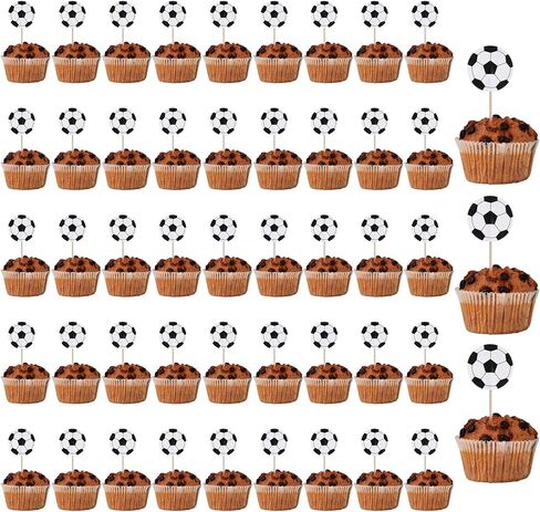 48 PCS Soccer Cupcake Toppers ، Sports Thief Football Cupcake يختار لكرة القدم لعبة لعبة Baby Shower Wedding Cake Cake Decoration in Kuwait
