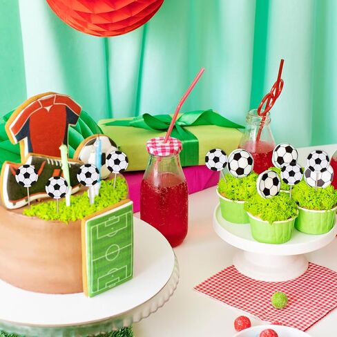 48 PCS Soccer Cupcake Toppers ، Sports Thief Football Cupcake يختار لكرة القدم لعبة لعبة Baby Shower Wedding Cake Cake Decoration in Kuwait