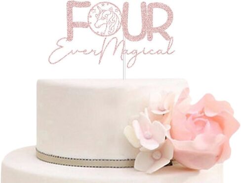 Fousever Magical Cake Topper - Unicorn تحت عنوان سعيد عيد ميلاد الرابع ديكورزات فتيان الصغار الصغار الفتيات 4 سنوات بوداي ديكورات اللوازم الوردي اللمعان in Kuwait