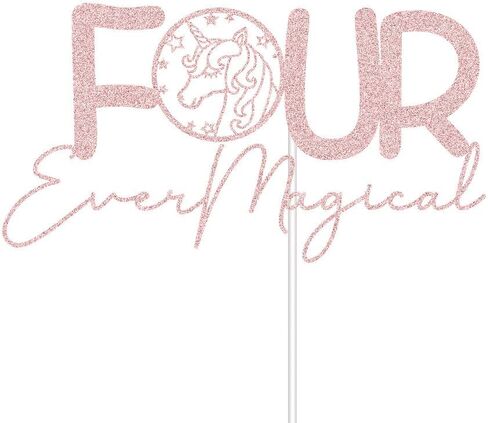 Fousever Magical Cake Topper - Unicorn تحت عنوان سعيد عيد ميلاد الرابع ديكورزات فتيان الصغار الصغار الفتيات 4 سنوات بوداي ديكورات اللوازم الوردي اللمعان in Kuwait