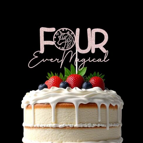 Fousever Magical Cake Topper - Unicorn تحت عنوان سعيد عيد ميلاد الرابع ديكورزات فتيان الصغار الصغار الفتيات 4 سنوات بوداي ديكورات اللوازم الوردي اللمعان in Kuwait
