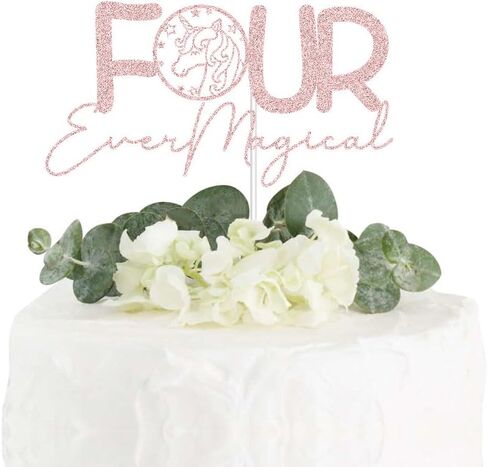 Fousever Magical Cake Topper - Unicorn تحت عنوان سعيد عيد ميلاد الرابع ديكورزات فتيان الصغار الصغار الفتيات 4 سنوات بوداي ديكورات اللوازم الوردي اللمعان in Kuwait