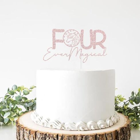 Fousever Magical Cake Topper - Unicorn تحت عنوان سعيد عيد ميلاد الرابع ديكورزات فتيان الصغار الصغار الفتيات 4 سنوات بوداي ديكورات اللوازم الوردي اللمعان in Kuwait