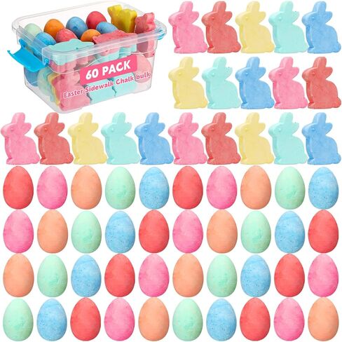 120 Pcs Easter Sidewalk Chalk Bulk Eggs Bunny Rabbit Shaped Sidewalk Chalks Gifts Colorful Art Chalk Set for Easter Basket Stuffers Gift Fillers Eggs Bunny Party Favors Classroom Prizes in Kuwait