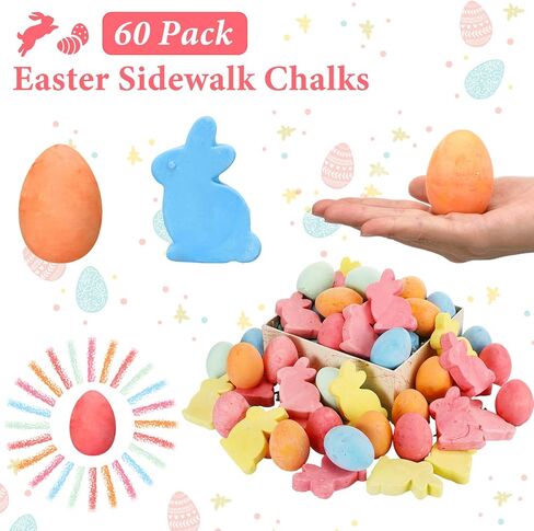 120 Pcs Easter Sidewalk Chalk Bulk Eggs Bunny Rabbit Shaped Sidewalk Chalks Gifts Colorful Art Chalk Set for Easter Basket Stuffers Gift Fillers Eggs Bunny Party Favors Classroom Prizes in Kuwait