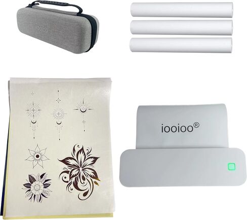 طابعة iooioo المحمولة ، طابعة حرارية بلوتوث اللاسلكية لورقة نقل استنسل الوشم ، مقابل 8.5 × 11 حرفًا ، ورق حراري مطول ومطوي (أسود ، دون حمل علبة) in Kuwait