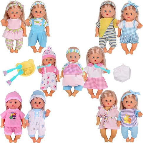 10 Sets for 10-11-12 Inch Baby Doll Clothes Dress Newborn Baby Doll Accessories Gown Costumes Outfits with Schoolbag Kitchen Toy Xmas Present (for 10-12'' Doll) in Kuwait