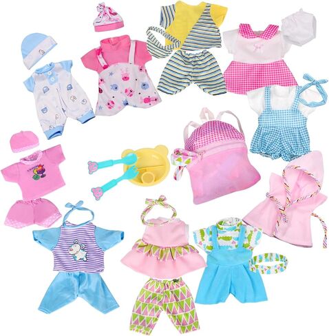 10 Sets for 10-11-12 Inch Baby Doll Clothes Dress Newborn Baby Doll Accessories Gown Costumes Outfits with Schoolbag Kitchen Toy Xmas Present (for 10-12'' Doll) in Kuwait