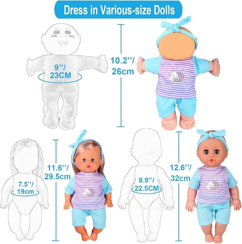 10 Sets for 10-11-12 Inch Baby Doll Clothes Dress Newborn Baby Doll Accessories Gown Costumes Outfits with Schoolbag Kitchen Toy Xmas Present (for 10-12'' Doll) in Kuwait