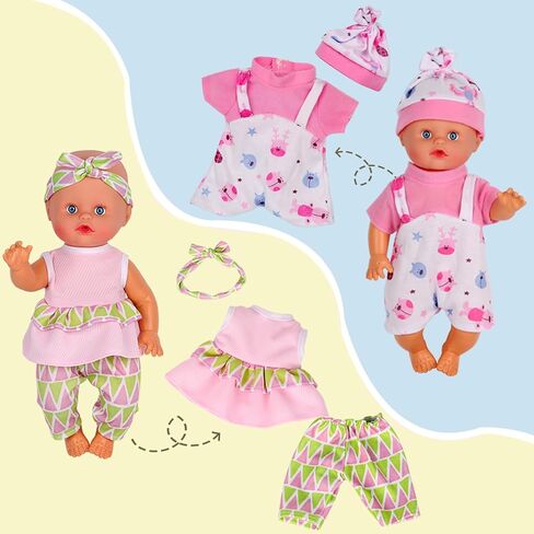 10 Sets for 10-11-12 Inch Baby Doll Clothes Dress Newborn Baby Doll Accessories Gown Costumes Outfits with Schoolbag Kitchen Toy Xmas Present (for 10-12'' Doll) in Kuwait