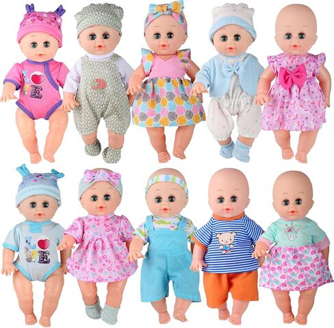 10 Sets for 10-11-12 Inch Baby Doll Clothes Dress Newborn Baby Doll Accessories Gown Costumes Outfits with Schoolbag Kitchen Toy Xmas Present (for 10-12'' Doll) in Kuwait