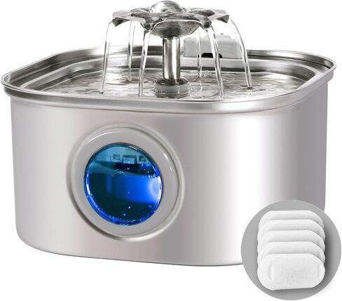 Cat Water Fountain Stainless Steel, 3.2L/108oz Pet Water Fountain with Water Level Window, Automatic Cat Water Dispenser for Drinking Indoor, Dogs, Multiple Pets,5 Replacement Filters & 5 Sponge in Saudi Arabia
