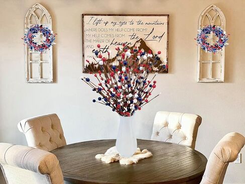 4th of July Patriotic Tinsel Garland Decoration Red White Blue Metallic Chunky Glitter Tinsel Doll House Miniature Furniture for Independence Day Memorial Day (Red White Blue) in Saudi Arabia