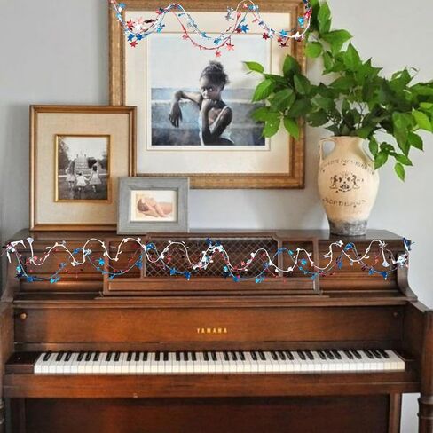4th of July Patriotic Tinsel Garland Decoration Red White Blue Metallic Chunky Glitter Tinsel Doll House Miniature Furniture for Independence Day Memorial Day (Red White Blue) in Saudi Arabia