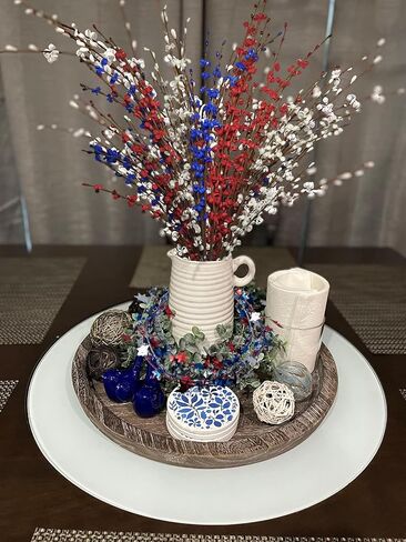 4th of July Patriotic Tinsel Garland Decoration Red White Blue Metallic Chunky Glitter Tinsel Doll House Miniature Furniture for Independence Day Memorial Day (Red White Blue) in Saudi Arabia