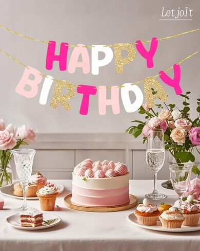 Happy Birthday Banner Kids Party Supplies White Theme Birthday Party Signs Handmade Pre-Strung Garland Decorations Nursery Hanging Decor 13pcs in Kuwait