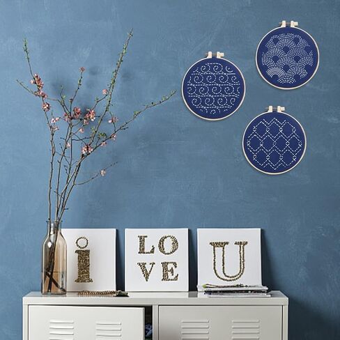 FreeBloss 3 Set Sashiko Kit Sashiko تطريز طقم المبتدئين تشمل خيط التطريز والإبر والأقمشة والخياطة اليدوية مع قالب الحيوانات الأليفة in Kuwait