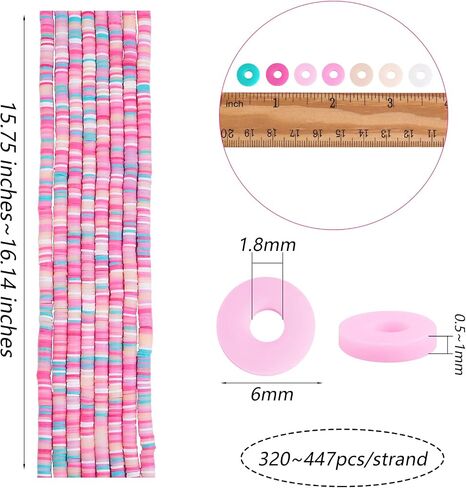 Ornaland 10 Strands 6mm Vinyl Disc Heishi Beads Handmade Polymer Clay Beads Colorful Flat Round Loose Spacer Chip Beads for Bohemian Surfer Chocker Bracelet Jewelry Making (3200PCS) in Kuwait