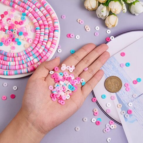 Ornaland 10 Strands 6mm Vinyl Disc Heishi Beads Handmade Polymer Clay Beads Colorful Flat Round Loose Spacer Chip Beads for Bohemian Surfer Chocker Bracelet Jewelry Making (3200PCS) in Kuwait