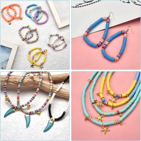 Ornaland 10 Strands 6mm Vinyl Disc Heishi Beads Handmade Polymer Clay Beads Colorful Flat Round Loose Spacer Chip Beads for Bohemian Surfer Chocker Bracelet Jewelry Making (3200PCS) in Kuwait