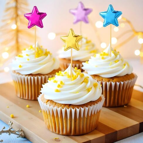 100pcs Star Cake Topper, Colorful Star Cupcake Toppers, Cupcake Toppers Sticks, Star Cake Decorations for Birthday Parties, Weddings, Engagements, Wedding Anniversaries, Bridal Showers(Colorful) in Saudi Arabia