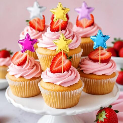 100pcs Star Cake Topper, Colorful Star Cupcake Toppers, Cupcake Toppers Sticks, Star Cake Decorations for Birthday Parties, Weddings, Engagements, Wedding Anniversaries, Bridal Showers(Colorful) in Saudi Arabia