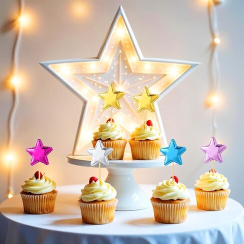 100pcs Star Cake Topper, Colorful Star Cupcake Toppers, Cupcake Toppers Sticks, Star Cake Decorations for Birthday Parties, Weddings, Engagements, Wedding Anniversaries, Bridal Showers(Colorful) in Saudi Arabia