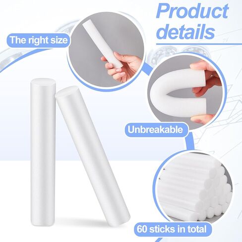 Fabbay 30 Pieces 6 Inch White Foam Cylinders for Crafts Foam Tubes Rods Cylinders Shape for Modeling, DIY Crafts and Arts Projects Decorations Supplies in Kuwait