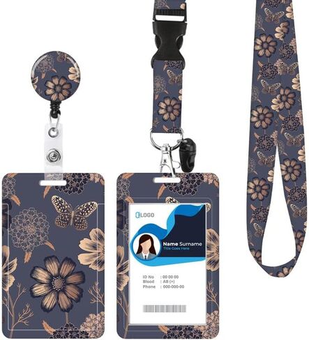 ID Badge Holder with Retractable Lanyard and Keychain, Badge Reel with Rotate Carabiner Clip,Gold Flowers Card Name Tag Lanyard ID Protector Bage Clips for Teachers, Student, Women, Office in Saudi Arabia