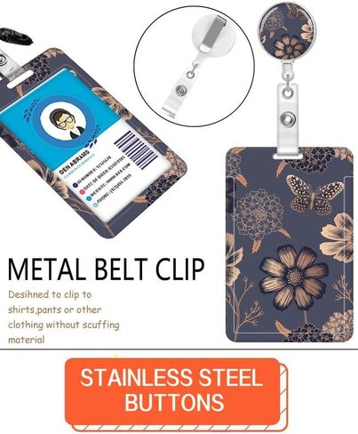ID Badge Holder with Retractable Lanyard and Keychain, Badge Reel with Rotate Carabiner Clip,Gold Flowers Card Name Tag Lanyard ID Protector Bage Clips for Teachers, Student, Women, Office in Saudi Arabia