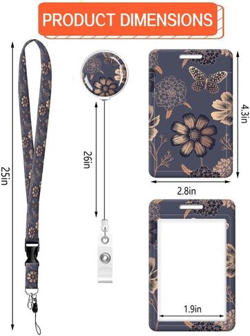 ID Badge Holder with Retractable Lanyard and Keychain, Badge Reel with Rotate Carabiner Clip,Gold Flowers Card Name Tag Lanyard ID Protector Bage Clips for Teachers, Student, Women, Office in Saudi Arabia