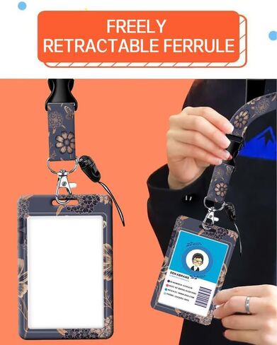 ID Badge Holder with Retractable Lanyard and Keychain, Badge Reel with Rotate Carabiner Clip,Gold Flowers Card Name Tag Lanyard ID Protector Bage Clips for Teachers, Student, Women, Office in Saudi Arabia