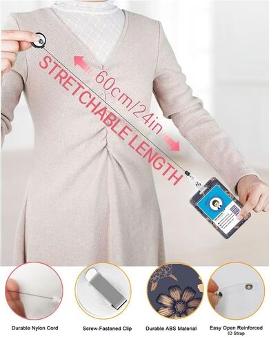 ID Badge Holder with Retractable Lanyard and Keychain, Badge Reel with Rotate Carabiner Clip,Gold Flowers Card Name Tag Lanyard ID Protector Bage Clips for Teachers, Student, Women, Office in Saudi Arabia