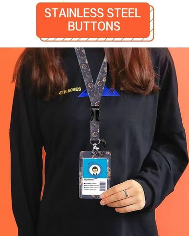 ID Badge Holder with Retractable Lanyard and Keychain, Badge Reel with Rotate Carabiner Clip,Gold Flowers Card Name Tag Lanyard ID Protector Bage Clips for Teachers, Student, Women, Office in Saudi Arabia