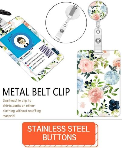 ID Badge Holder with Retractable Lanyard and Keychain, Badge Reel with Rotate Carabiner Clip,Gold Flowers Card Name Tag Lanyard ID Protector Bage Clips for Teachers, Student, Women, Office in Saudi Arabia