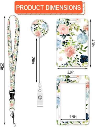 ID Badge Holder with Retractable Lanyard and Keychain, Badge Reel with Rotate Carabiner Clip,Gold Flowers Card Name Tag Lanyard ID Protector Bage Clips for Teachers, Student, Women, Office in Saudi Arabia