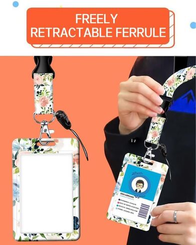 ID Badge Holder with Retractable Lanyard and Keychain, Badge Reel with Rotate Carabiner Clip,Gold Flowers Card Name Tag Lanyard ID Protector Bage Clips for Teachers, Student, Women, Office in Saudi Arabia