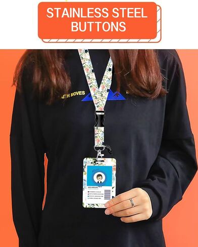 ID Badge Holder with Retractable Lanyard and Keychain, Badge Reel with Rotate Carabiner Clip,Gold Flowers Card Name Tag Lanyard ID Protector Bage Clips for Teachers, Student, Women, Office in Saudi Arabia