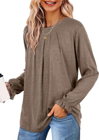 LCXWFE Womens Tops Dressy Casual Summer Shirts Crew Neck Pleated Ruffle Sleeve Tops for Women in Kuwait