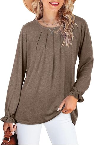 LCXWFE Womens Tops Dressy Casual Summer Shirts Crew Neck Pleated Ruffle Sleeve Tops for Women in Kuwait