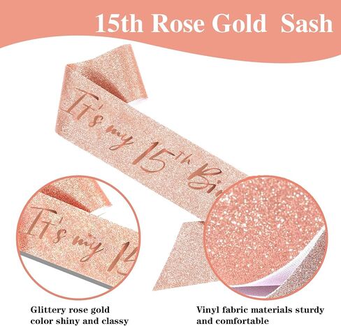 15th Birthday Decorations for Girls,rose gold happy birthday banner,happy 15th birthday Backdrop, it’s my 15th Birthday Sash, Sweet Rhinestone Tiara Crown,15th Balloons, Rose Gold in Kuwait