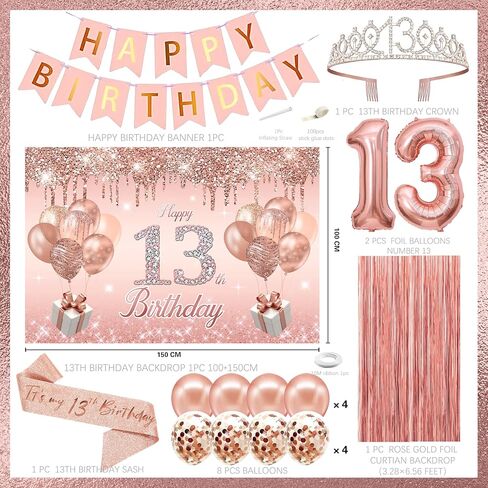 15th Birthday Decorations for Girls,rose gold happy birthday banner,happy 15th birthday Backdrop, it’s my 15th Birthday Sash, Sweet Rhinestone Tiara Crown,15th Balloons, Rose Gold in Kuwait