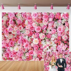 Pink Floral Backdrop Flower Wall Photography Background Valentine's Day Decorations for Bridal Shower Wedding Baby Shower Birthday Cake Table Supplies Banner (7X5FT(82x59inch))