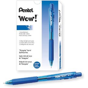 Pentel® WOW!™ Retractable Ballpoint Pens, Medium Point, 1.0 mm, Transparent Blue Barrels, Blue Ink, Pack Of 12