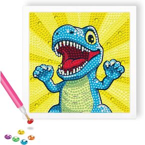 Reofrey Diamond Art Kits for Kids with Frame, DIY Dinosaur Animal Diamond Painting Kits, Arts Crafts Gift for Girls & Boys Ages 4,5,6,7,8,9,10,11,12, Creative Educational Toy for Beginners (7x7 Inch)